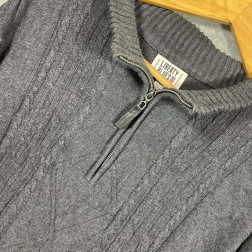 Liberty Blues Men's 3XL Big Cable Knit Quarter-Zip Sweater in Charcoal‎ Gray